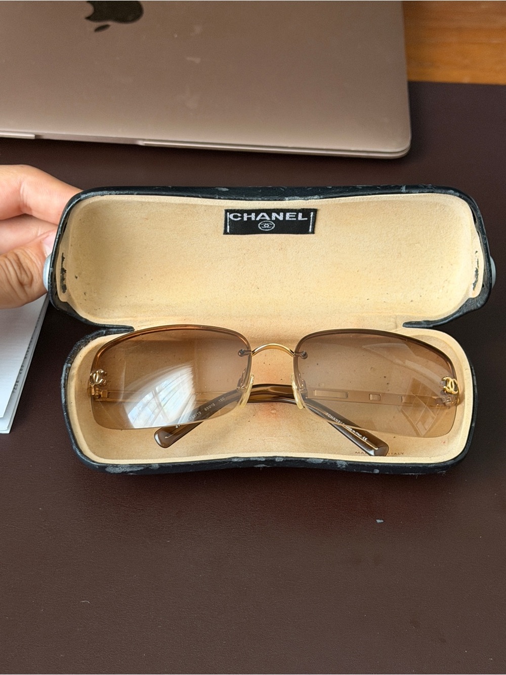 CHANEL Gold Rim Bridge Sunglasses with Brown Gradient Lenses